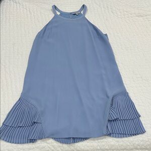 Naked Zebra Light Blue Halter Dress with Pleated Ruffle Hem